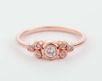 14K Rose Gold Diamond Wedding Ring, Bezel Setting Round Cut Diamond Ring, Solid Gold And Diamonds Alternative Engagement Ring, Gift For Wife