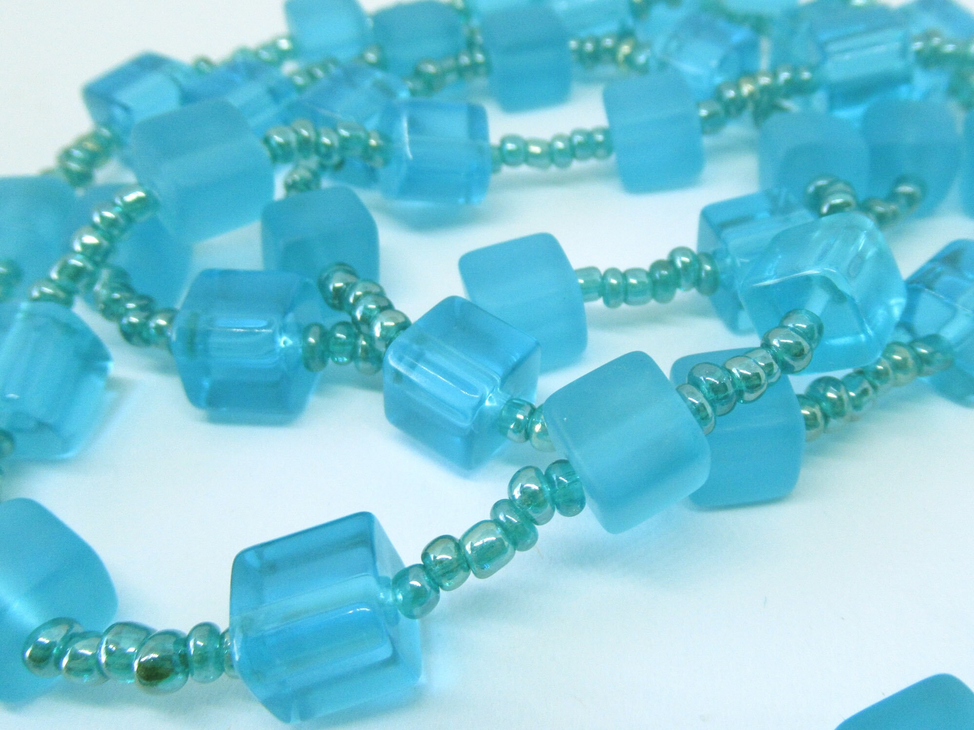 Long Simple Necklace With Light Blue Glass Beads Maritime Etsy