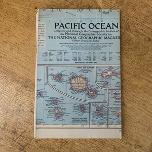 Vintage Map of the Pacific Ocean area - Australia - the Philippines - USA - National Geographic 1952