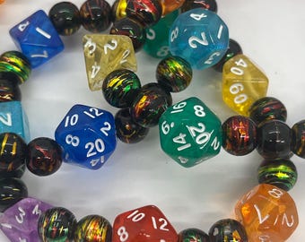 Bracelet extensible DnD Mini Dice, dés arc-en-ciel