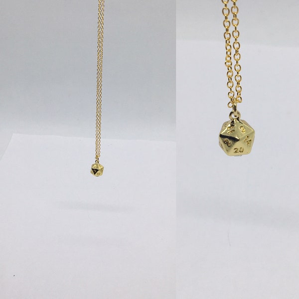 D20 tiny golden necklace