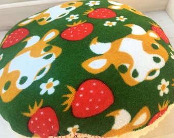 Retro cuddly pillow terry cloth cows and strawberries