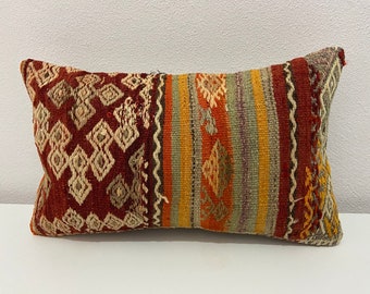 12x20 Kilim Pillow Cover Accent Throw Pillow Vintage Kilim Pillow Floor Cushion Cover E556 Bohemian Sham Cover Handwoven Kilim Lumbar