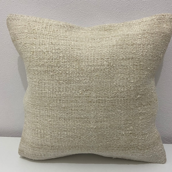 White kilim pillow, hemp kilim pillow , 20 x 20 inc, 50 x 50 cm , Turkish handmade kilim pillows, Anatolian pillow cover, white cushion case