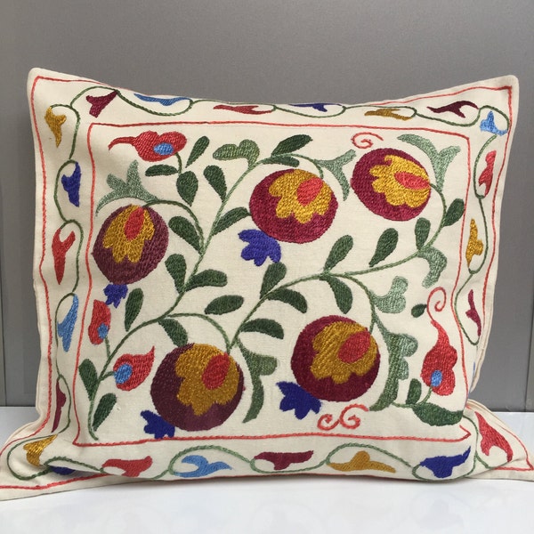 suzani pillow,17x19inc,43x48cm,embroidered pillow, bohemian pillow, silk suzani pillow, traditional suzani pillow cover,ethnic suzani pillow