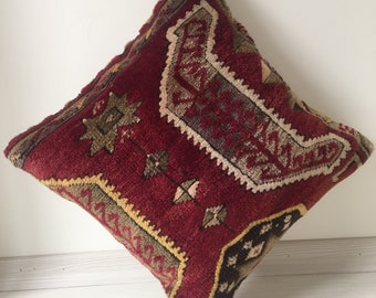 Carpet pillow , kilim rug , 40x40 cm, 16x16 turkish pillow, turkish kilim rug , rug pillow , carpet pillow , antique pillow cm