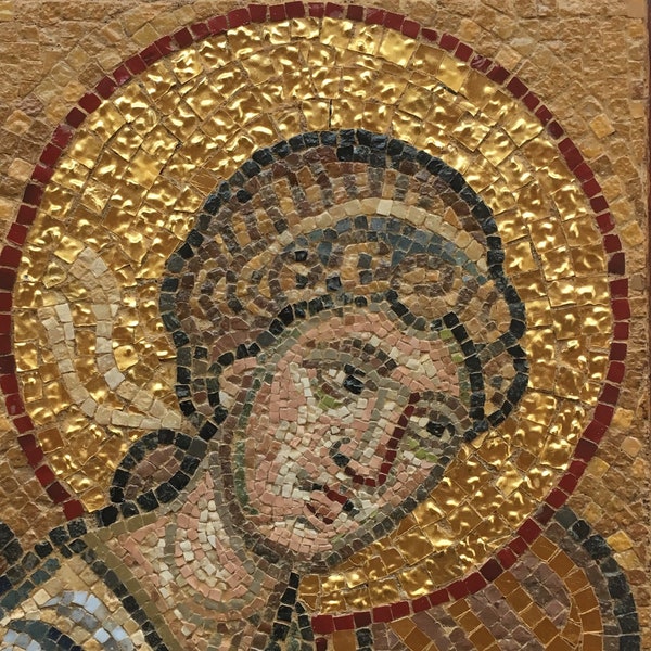 Wall hanging mosaic in natural wood frame, "Angel"