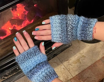 Hand Knitted wool hand warmers, one size