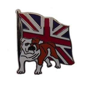 British Bulldog pin badge - approx 25mm lapel - tie badge with bulldog and Union Jack flag