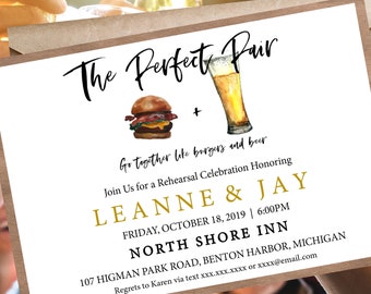 EDITABLE DIGITAL "Burgers and Beer" Wedding Rehearsal Invitation