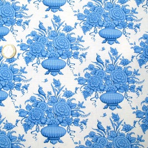 Tilda fabric with flower vases, patchwork fabric, cotton, Something Blue, sold by the meter, 25 x 110 cm