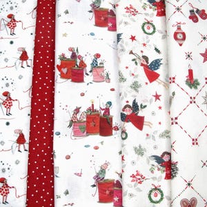 Acufactum kerststoffenpakket, engeltjes en stippen, katoenen stoffen, 5 stoffen van elk 25 x 75 cm
