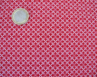 Tessuto patchwork con decorazioni, rosso e bianco, cotone, venduto al metro, 25 x 110 cm