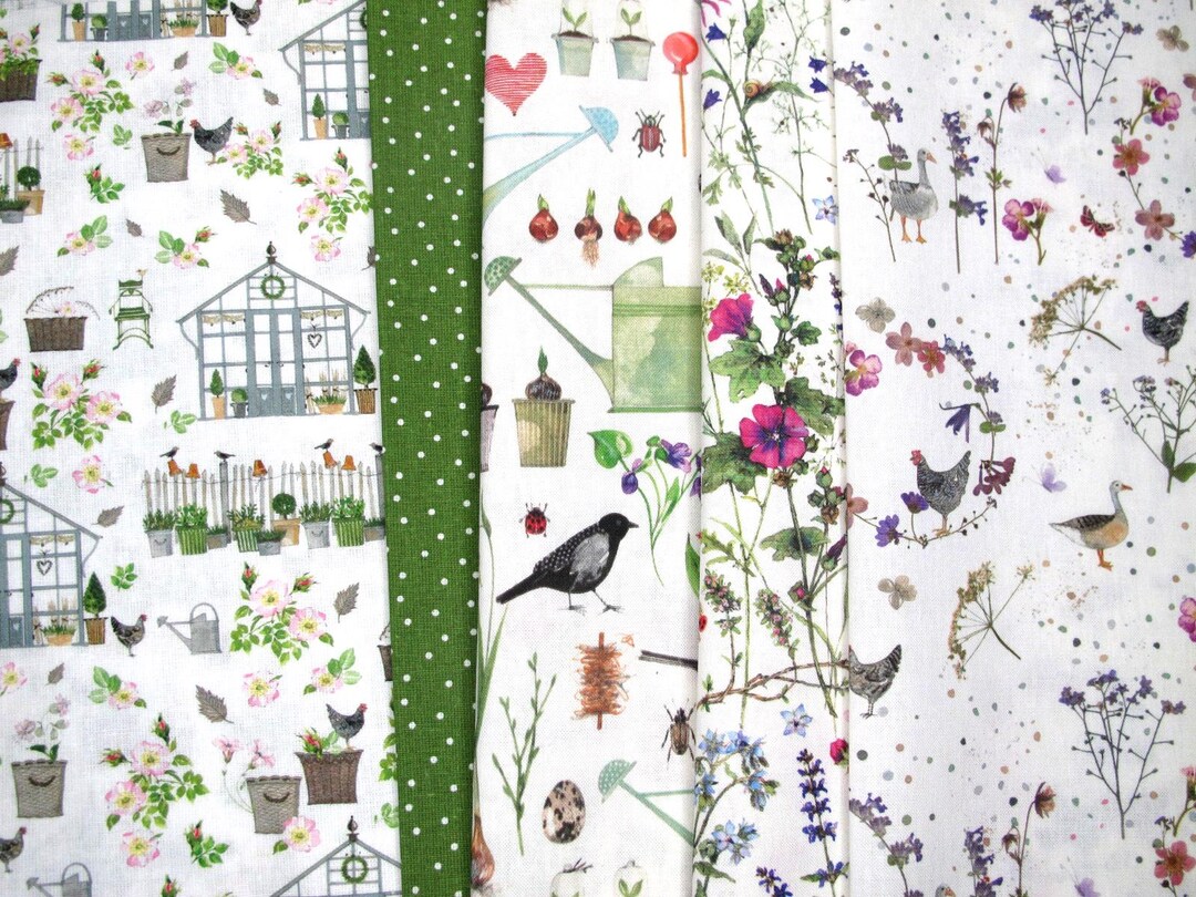 Acufactum Spring Fabric Bundle: 5 Cotton Fabrics, Floral, Garden ...