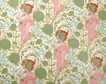 Tilda fabric with flowers, women's green patchwork fabric, cotton, Songbird, by the meter, 25 x 110 cm