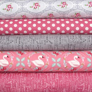 Stoffpaket Blumen Punkte Patchwork Baumwolle 5 Stoffe je 25 x 55 cm