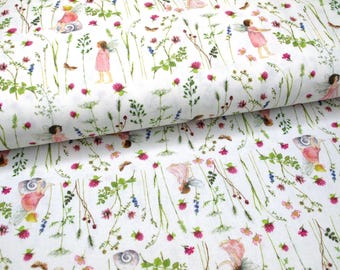 acufactum fabric, children's fabric, Elf Garden, pink elf flowers, cotton, by the meter, 25 x 150 cm