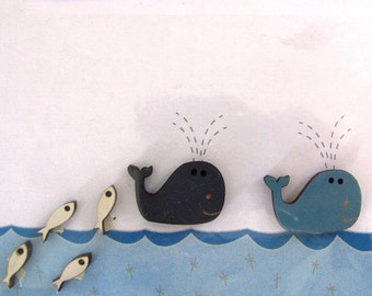 Children's buttons whale wood