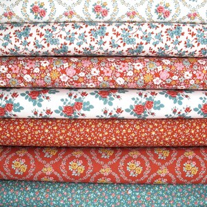 Tilda Stoffpaket mit Rosen Blumen Baumwolle Patchwork 7 Stoffe je 25 x 55 cm