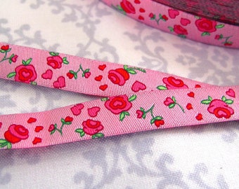 Web ribbon rose ribbon pink (1.50 EUR/meter) color mix 2 m