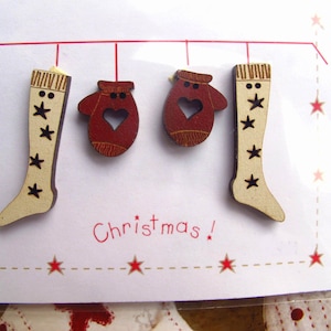 Santa Claus boot red beige wooden buttons