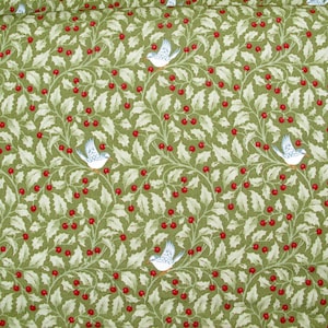 Tilda Stoff mit Vogel Blättern Baumwolle Holly Moos Meterware Patchwork 25 x 110 cm