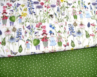 acufactum fabric bundle, cotton, children's, floral and polka dot design, 2 fabrics, 50 x 75 cm