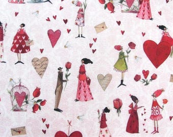 acufactum cotton fabric by the meter, heart, flowers, love, Silke Leffler, Valentine's Day, 25 x 150 cm