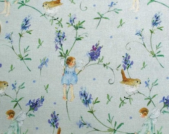 acufactum fabric, children's fabric, fairies, flowers, lavender fairies, cotton, sold by the meter, 25 x 150 cm