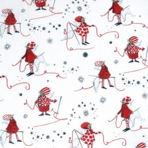 Acufactum Stof Engel Sterren Kerstdraad Engel Rood Wit Katoenstof per meter 25 x 150 cm
