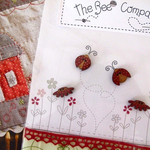 Wooden buttons flowers ladybird red