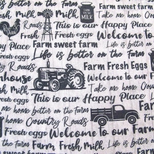 Kinderstoff Farm Traktor Auto Schrift Stoff