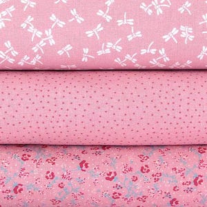 Westfalenstoffe Stoffpaket Baumwolle Blumen Libellen rose 3 Stoffe je 50 x 75 cm