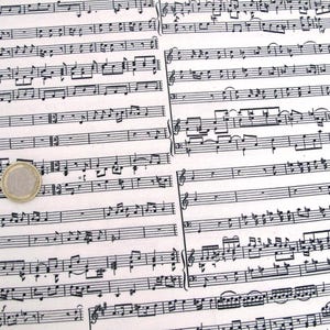 Könnte beinhalten: Eine Nahaufnahme eines Notenblattes mit einer Münze darauf. Die Noten sind in schwarzer Tinte auf weißem Papier gedruckt. Die Münze ist silberfarben und hat ein Design.