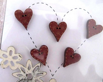 Wooden buttons heart buttons red