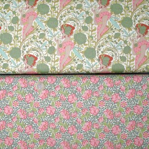Paquete de telas Tilda, algodón, rosas, flores, pájaro cantor, verde, rosa, 7 telas, cada una de 25 x 55 cm imagen 3