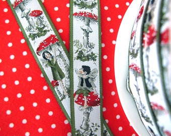 Woven ribbon Daniela Drescher Fly agarics and elves (EUR 3.95/meter) acufactum