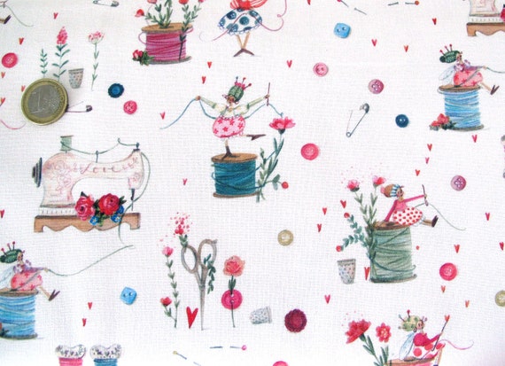 acufactum Stoff Elfen Garnrollen Blumen Nähen Baumwolle Meterware 25 x 150 cm