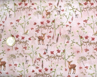 acufactum fabric deer and flowers children's fabric rose cotton by the meter 25 x 150 cm