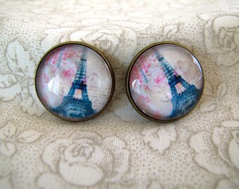 Button decorative button glass carbochon Eiffel Tower