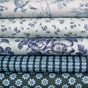 Stoffpaket Blumen Vögel Patchwork Baumwolle 5 Stoffe je 25 x 55 cm