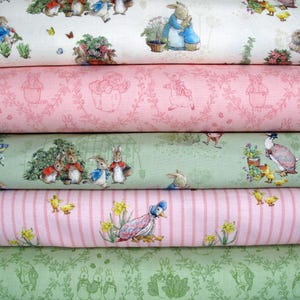 Cotton fabric bundle, Peter Rabbit children's fabrics, cotton, 5 fabrics each 25 x 55 cm