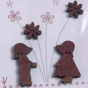 Wooden button decorative button flowers children's buttons red image 1