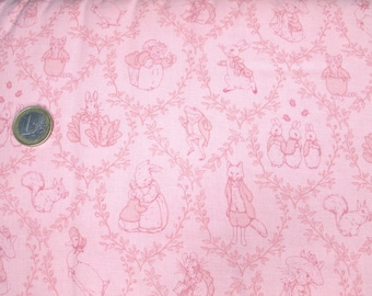 Tela de algodón infantil con patchwork de Peter Rabbit, rosa, se vende por metro, 25 x 110 cm.