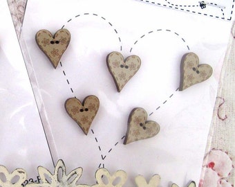 Boutons en bois bouton coeur beige