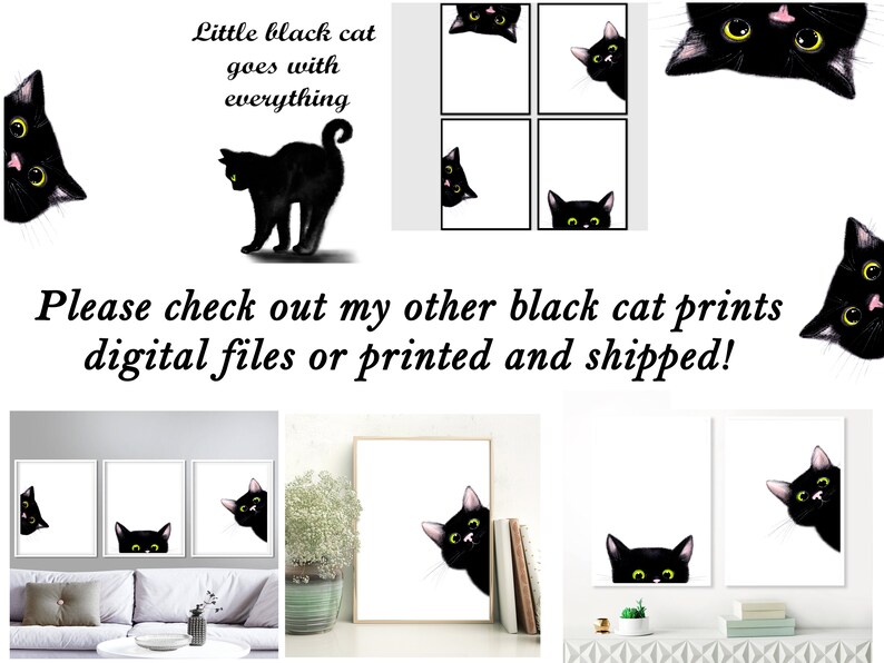 Black Cat Print Set of 3 Printable Black Cat Wall Art Cat Etsy