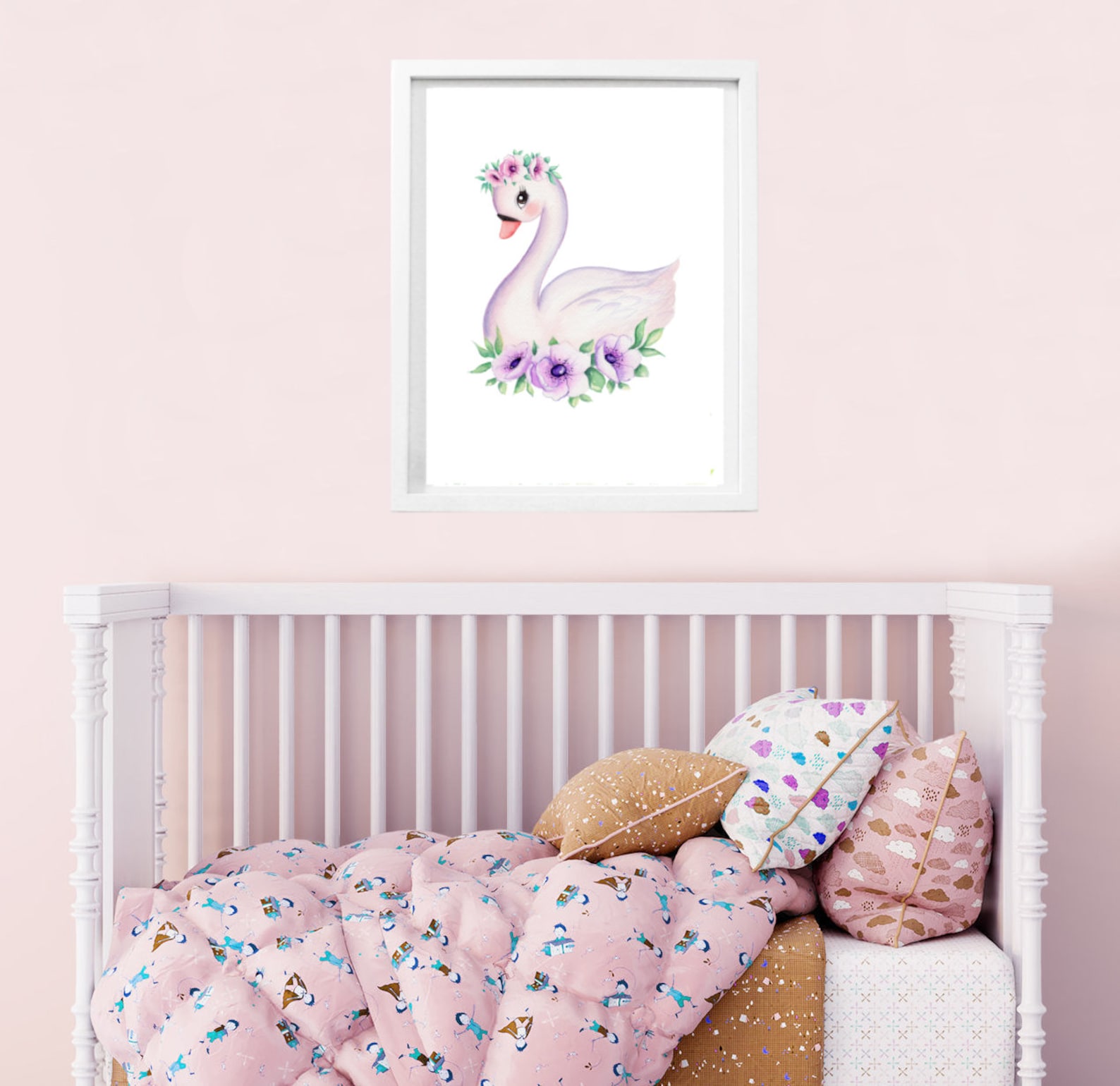 Swan Wall Art Baby Girl Room Decor Swan print nursery wall art Etsy
