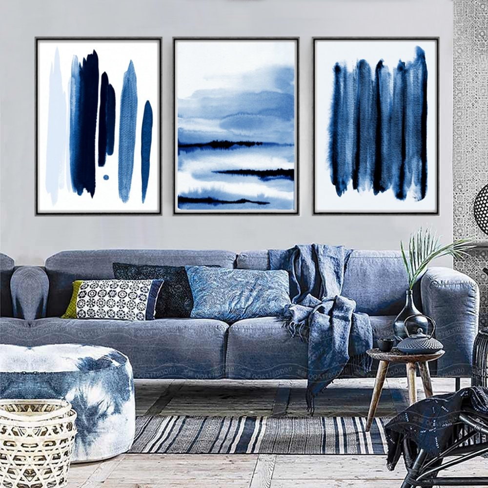 Extra Large Wall Art Blue Living Room Decor Minimalist Wall | Etsy