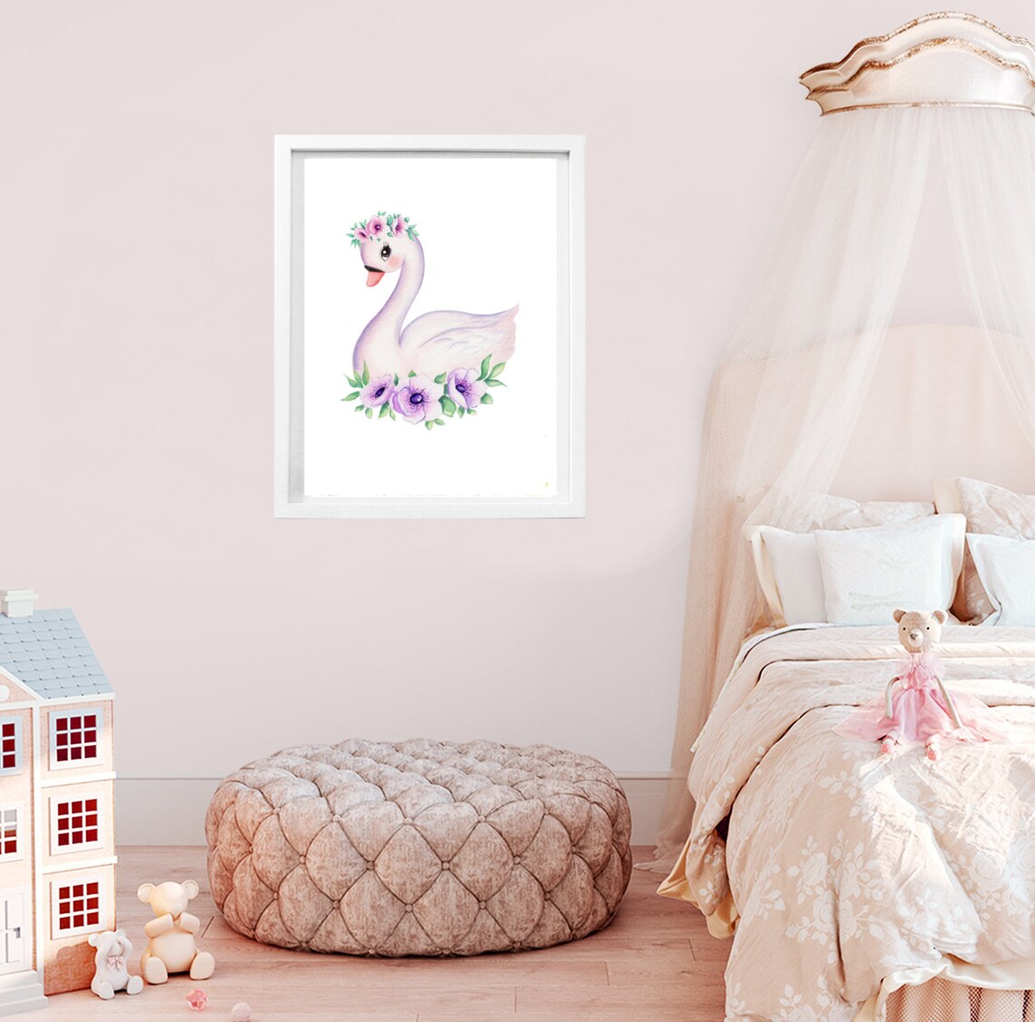 Swan Wall Art Baby Girl Room Decor Swan print nursery wall art Etsy