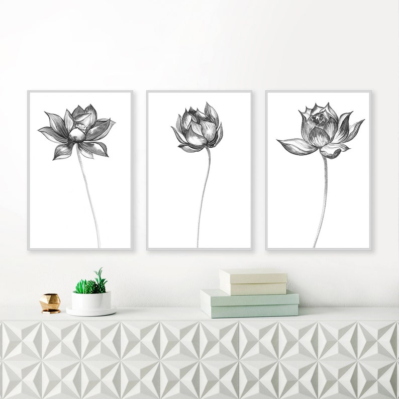 Grey Wall Art Large Wall Decor Set of 3 Prints Black White Etsy